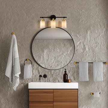 Egan 23.25" 3-Light Classic Cottage Vanity Light with Frosted Glass Shades and Bathroom Hardware Accessory Set - JONATHAN Y